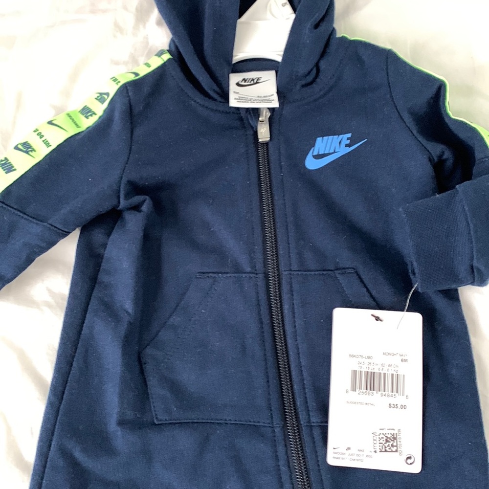 Nike 6 month zip up onesie blue with green